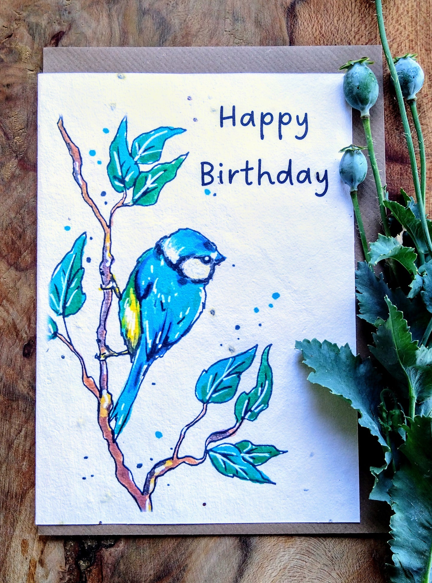 Blue Tit Happy Birthday Wildflower Seed Card